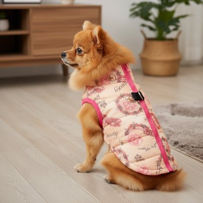 Doudoune Chiens rose fermeture zippée