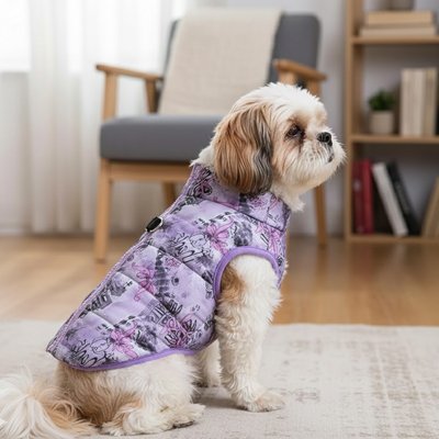Doudoune Chiens violette à motif fermeture zipée 