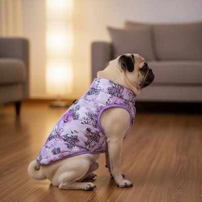 Doudoune Chiens violette fermeture zippée