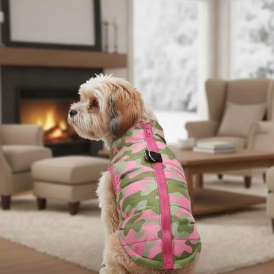 Doudoune pour chiens camouflage rose
