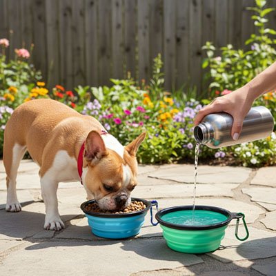 Gamelle Chien DuoGamelle légère bulldog qui mange