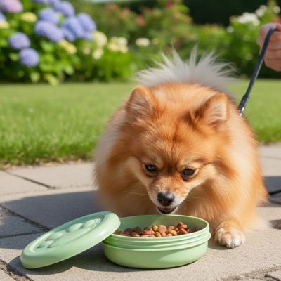 Gamelle pour Chien DogFold vert spitz qui mange