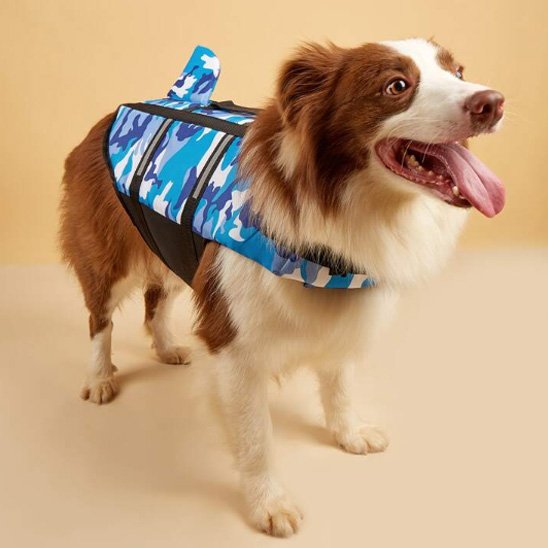 Gilet de sauvetage chien bleu camouflage