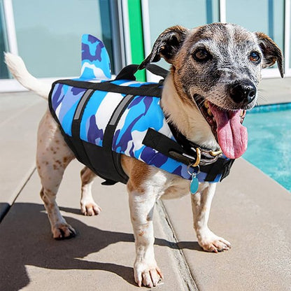 Gilet de sauvetage chien bleu design camouflage