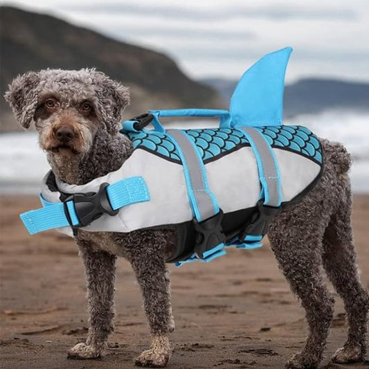Gilet de sauvetage chiens bleu avec aileron et abande réfléchissante 