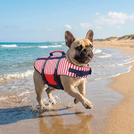 gilet de sauvetage petit chien bulldog mer