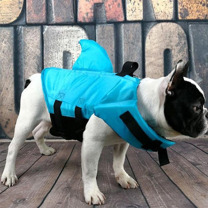 Gilet de sauvetage pour chiens bleu sur bulldog design ludique