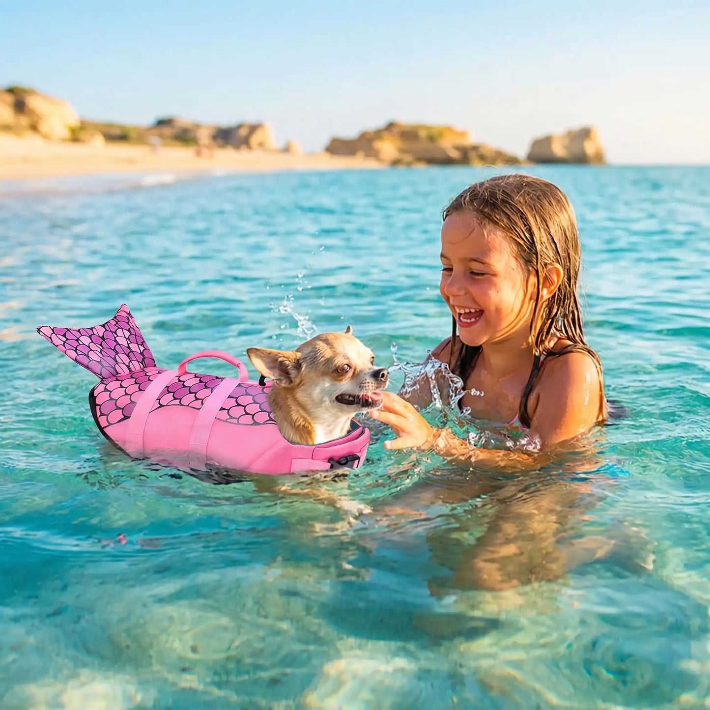 gilet sauvetage chien dogsirene rose mer