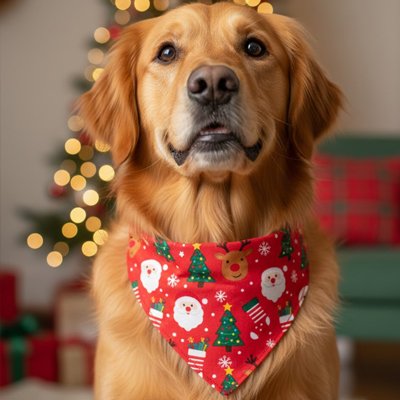 golden avec Bandana Chien rouge motif sapin de noël 