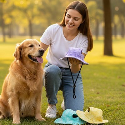 golden avec Casquette pour chien​s PupLook coloris violet jaune bleu