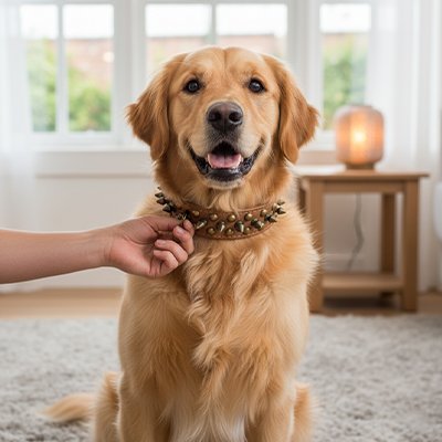 golden avec Collier Chien Cuir marron