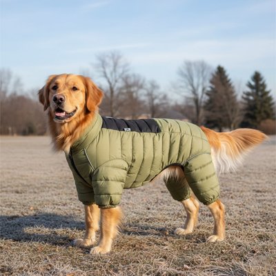 Golden portant Manteau Chien impermeable kaki en balade
