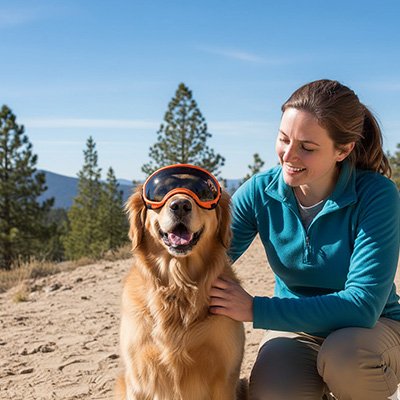 golden retriever avec Lunette pour chien orange design confortable