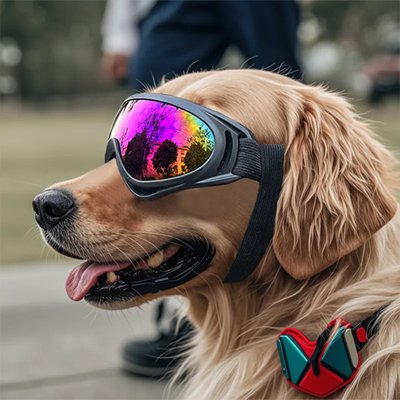 golden retriever avec Lunettes pour chien verres colorés