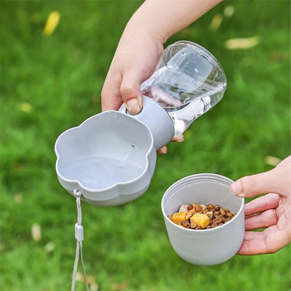 Gourde pour Chien design fleur grise et bol alimentaire