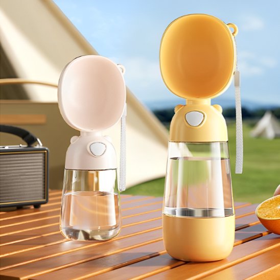 Gourde pour chiens variante jaune et rose claire design durable