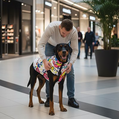 grand chien avec Imperméable pour chien​ blanc motifs fun