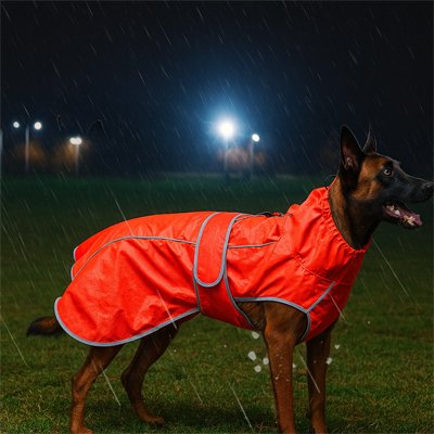 Grand chien avec Imperméable pour chien​ dehors nuit
