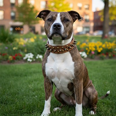 gros chien avec Collier Chien Cuir marron à clous