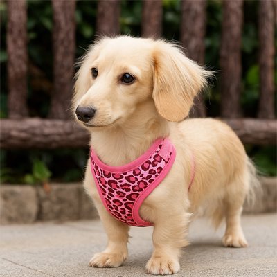 Harnais petit Chien rose foncé motifs léopard labrador blanc confortplus