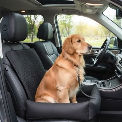 Housse voiture chien ToutouCover noir avec golden retriver