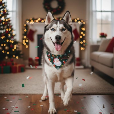 husky avec Bandana pour Chien vert motifs noël 