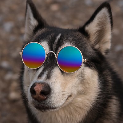 husky portant des Lunettes pour chien style retro 