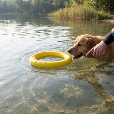Jouet chien BarkRing jaune jeu eau 