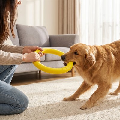 Jouet chien BarkRing jaune jeu intérieur