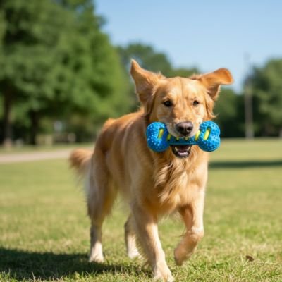 Jouet Chien indestructible RibBone bleu jeu parc golden