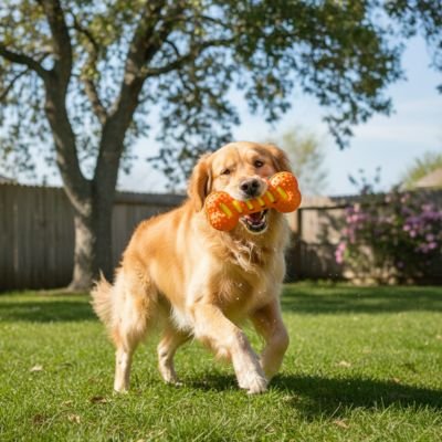 Jouet Chien indestructible RibBone orange jeu parc golden