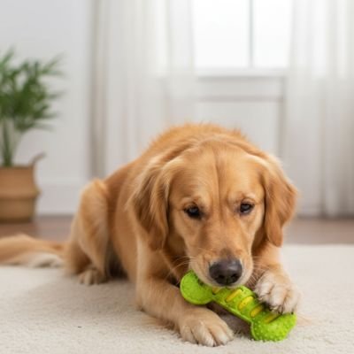 Jouet Chien indestructible RibBone vert labrador jeu