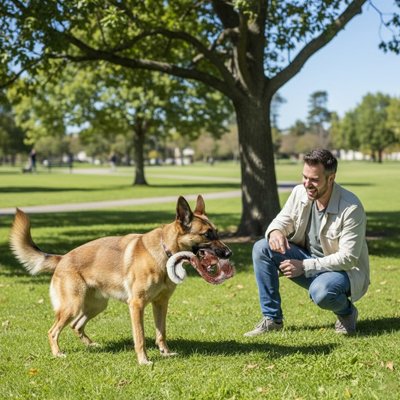 Jouet pour chien indestructible TugTitan maitre et berger allemand jeu extérieur