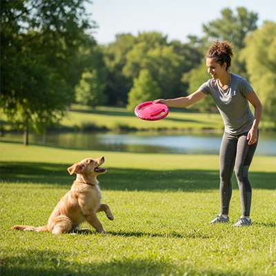 Jouet pour chien PupFly maîtresse et golden entrainement