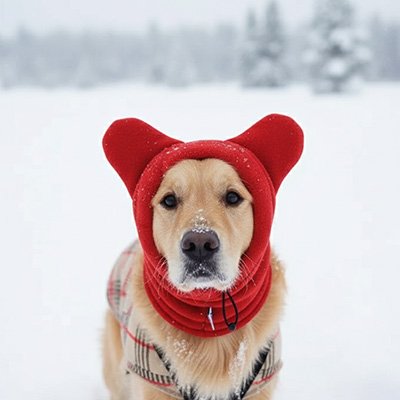 labrador avec Bonnet pour chien rouge oreilles décorative