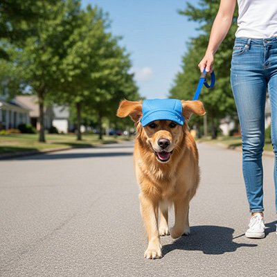 labrador avec Casquette pour chien​ DoggoCap bleu clair