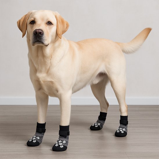 labrador avec Chaussettes pour chien noir motif pattes de chien