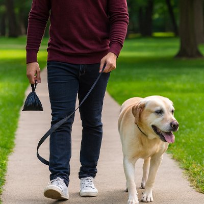 labrador et maître avec Sac à crotte​ opaque hygiénique