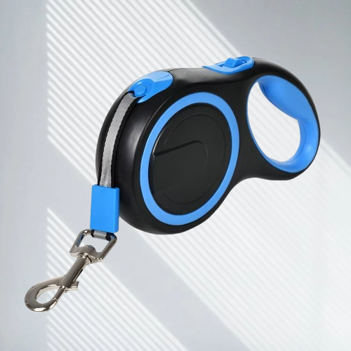 laisse à enrouleur pour chien design bleu et noir robuste 
