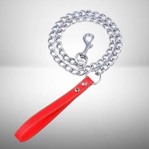 laisse-pour-chien-rouge-poignee-confortable-et-chaine-metaldog