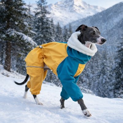 lévrier portant Impermeable pour chien​ en montagne