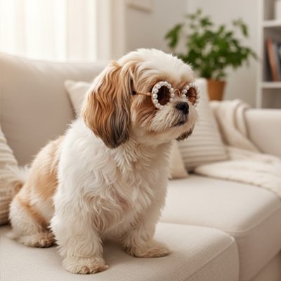 Lunette chien portée par petit chien mignon monture perle