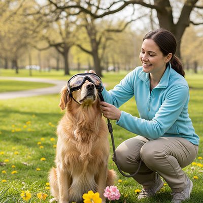 Maîtresse et chien avec Lunette de soleil pour chien heureux