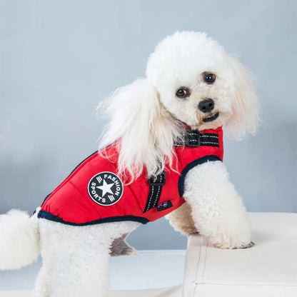 manteau-chien-rouge-tendance-harnais-integre-puppywinter