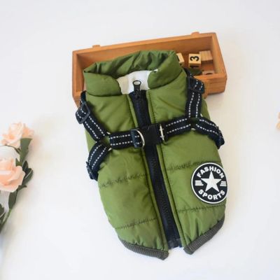 manteau-chien-vert-design-chaud-harnais-integre-puppywinter