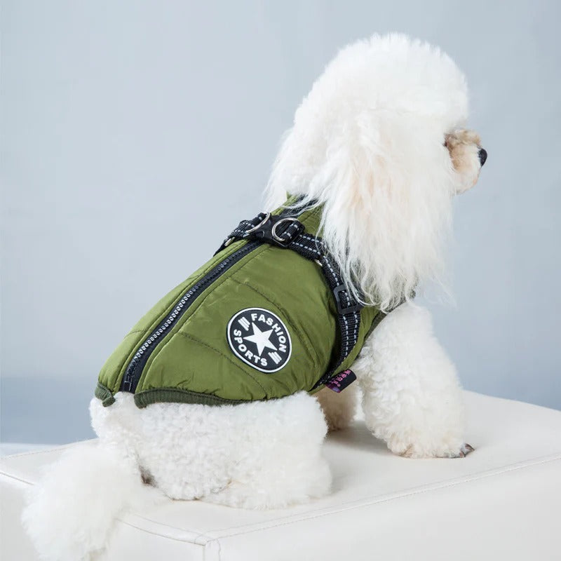 manteau-chien-vert-kaki-elegant-harnais-integre-puppywinter