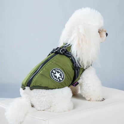 manteau-chien-vert-kaki-elegant-harnais-integre-puppywinter