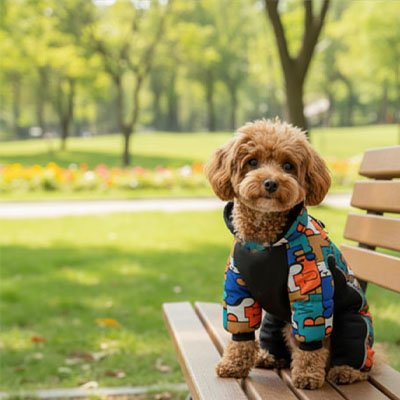 Manteau petit Chien noir et motifs pour protection complète