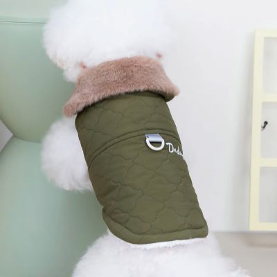 manteau-petit-chien-vert-design-col-fourrure-mypacha