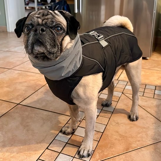 Manteau pour chien noir réfléchissant col montant thermique 
